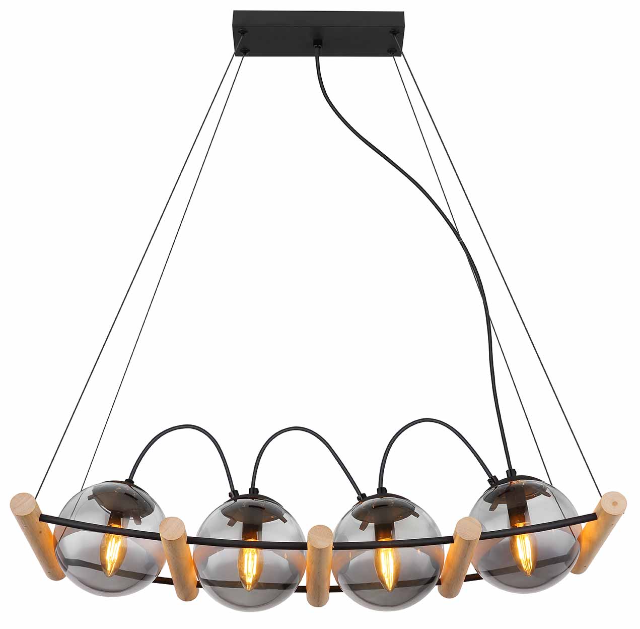 Suspension moderne noire en métal et bois Globo Leona – Image 2