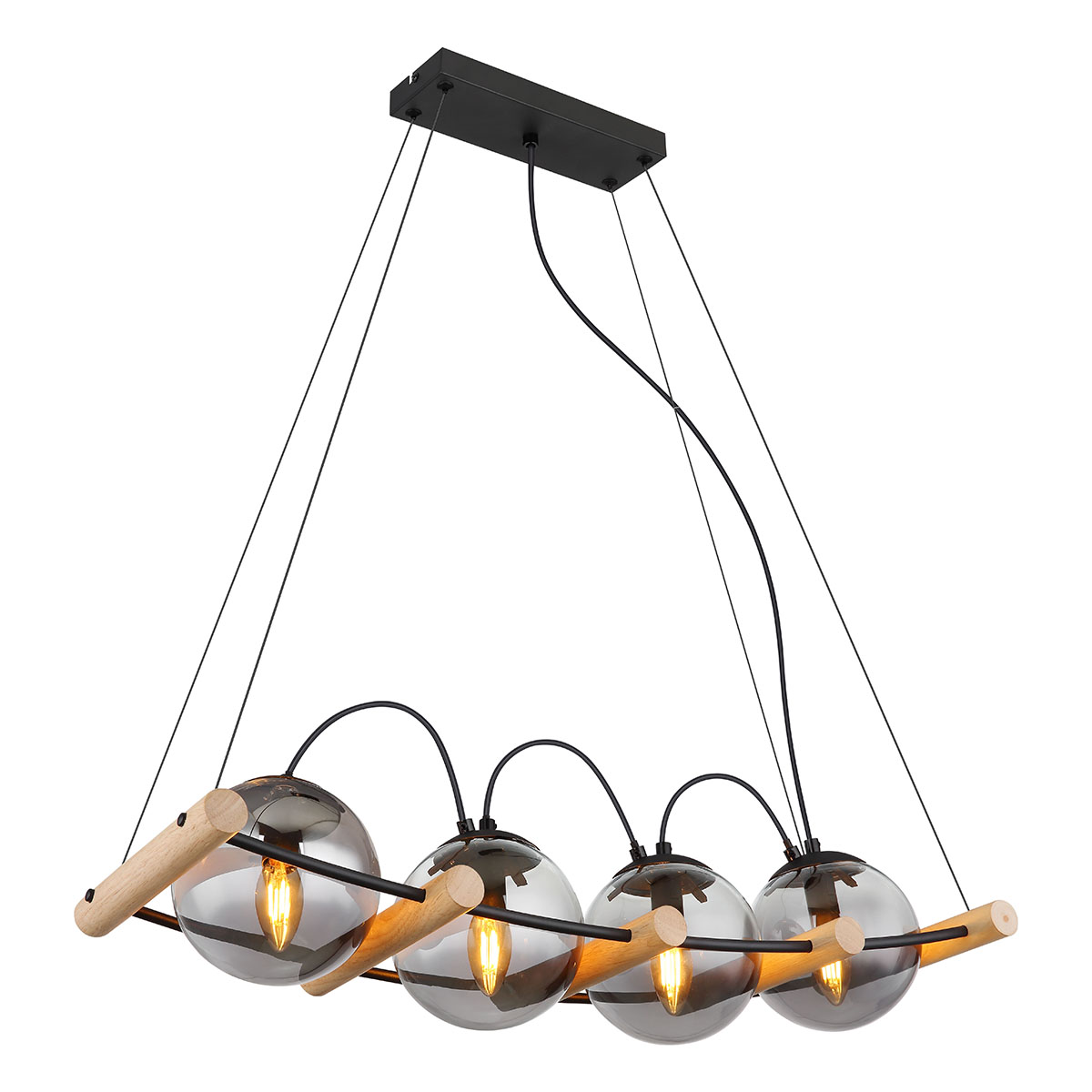 suspension-moderne-noire-en-métal-et-bois-globo-leona-15883-4h