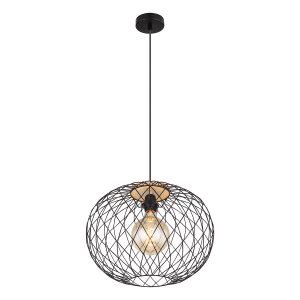 suspension-noir/brun-avec-capot-grille-métal/bois-globo-lacky-54039h