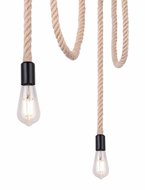 Suspension noire/naturelle 3 lumières avec corde de chanvre Globo Ulleu – Image 2