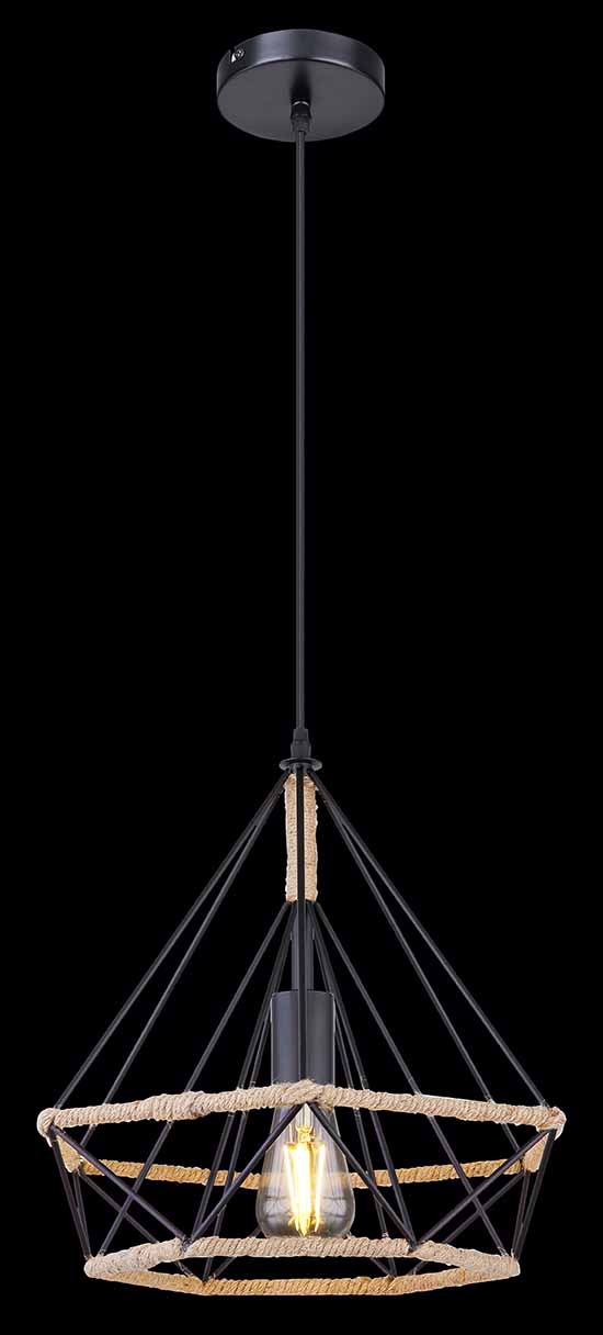 Suspension noire/naturelle abat-jour diamant en chanvre tissé Globo Ulleu – Image 3