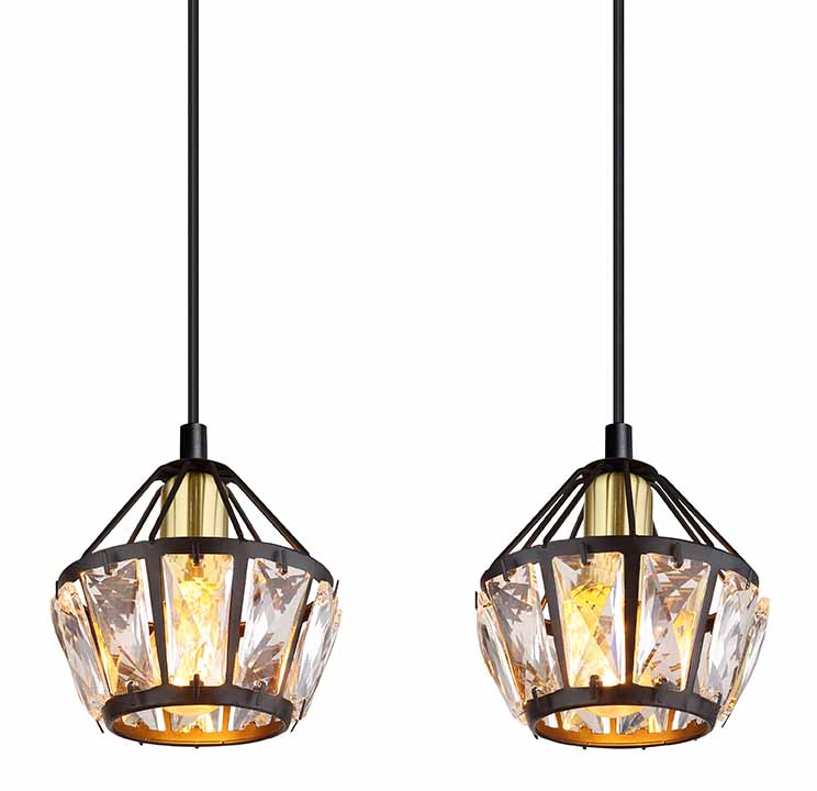 Suspension noir/laiton 4 abat-jours cristal forme diamant Globo Lois – Image 3