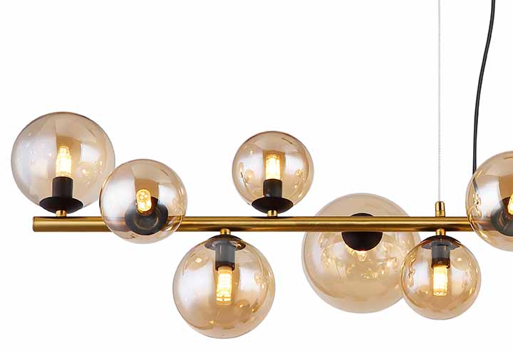 Suspension noir/messing horizontale 13 boules en verre d'ambre Globo Riha – Image 3
