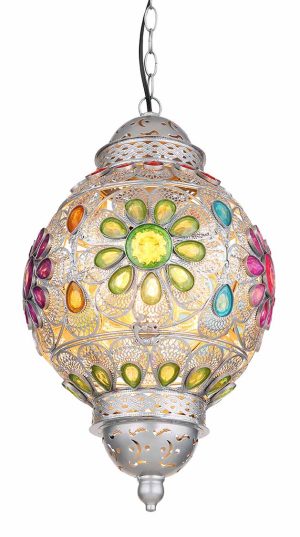 Alternative view of Suspension orientale en métal argenté Globo Gelasius