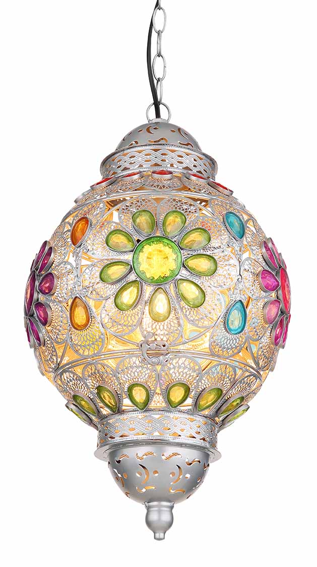 Suspension orientale en métal argenté Globo Gelasius – Image 2