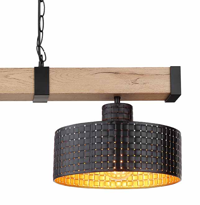 Suspension rurale en métal et bois noire Globo Rielly – Image 3