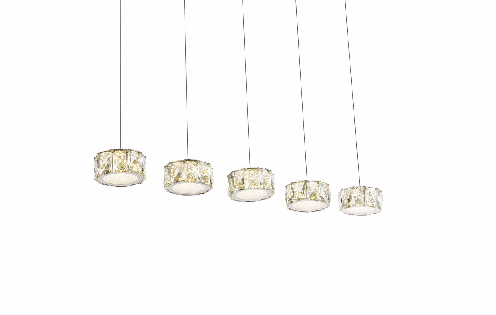 Suspension scintillante 5 abat-jours chrome/cristal acrylique Globo Amur – Image 3