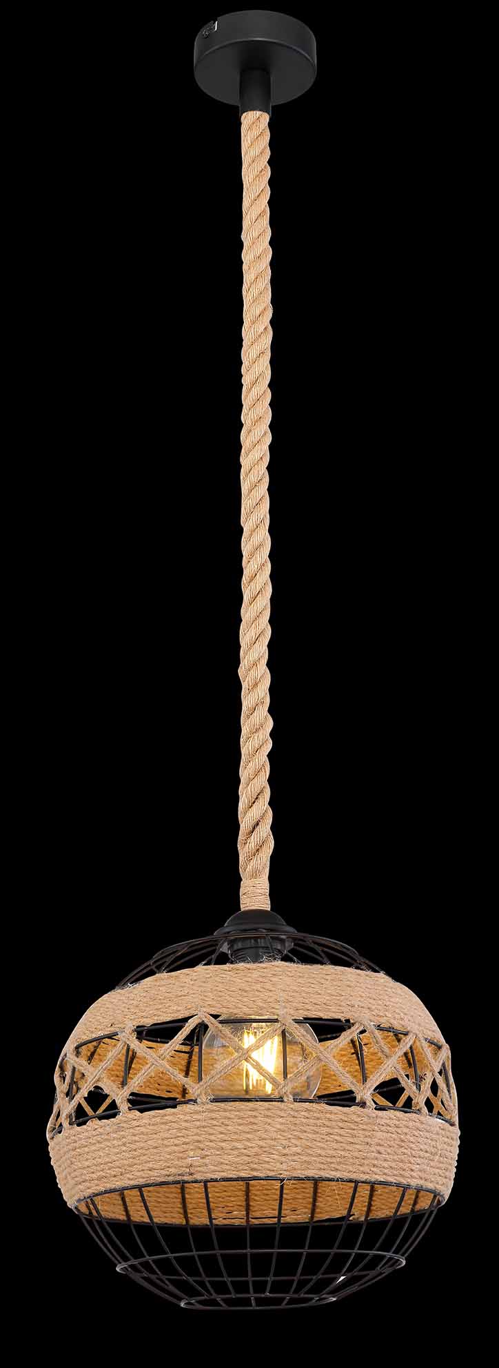 Suspension sphérique noire/naturelle en chanvre tissé Globo Ulleu – Image 3