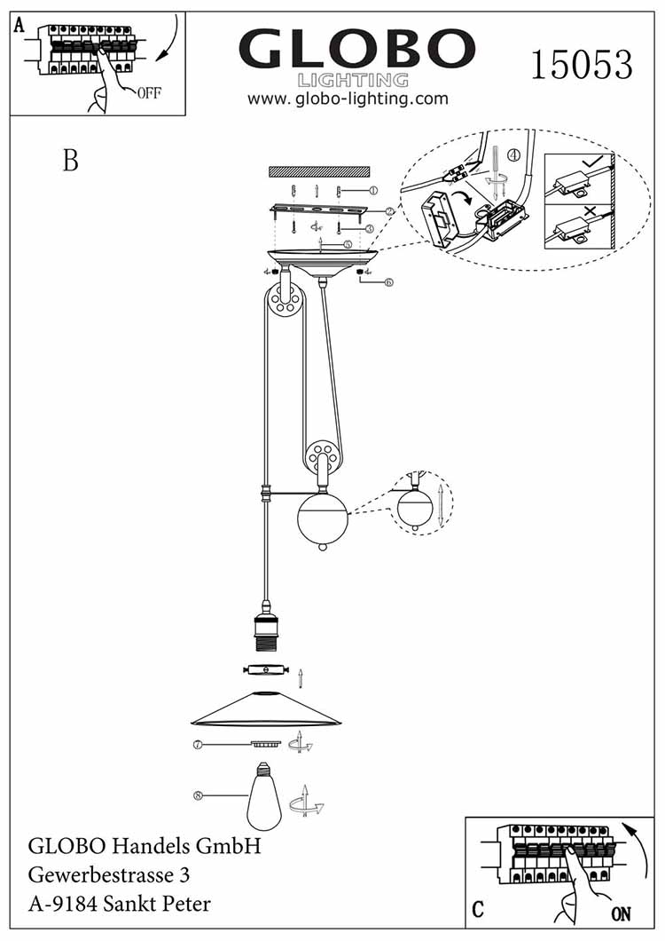 Suspension vintage en cuivre réglable Globo Lenius – Image 3