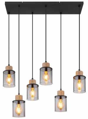 Alternative view of Suspensions classiques en bois et métal noir Globo Reid