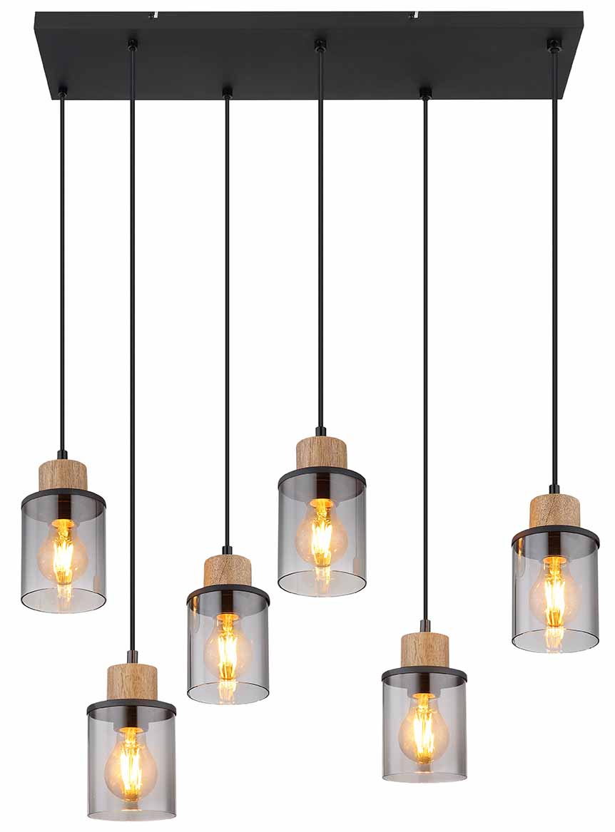 Suspensions classiques en bois et métal noir Globo Reid – Image 2