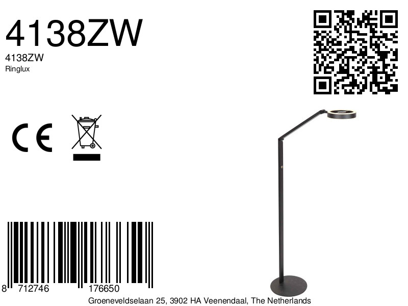 Lampadaire moderne en métal noir Steinhauer Ringlux – Image 12