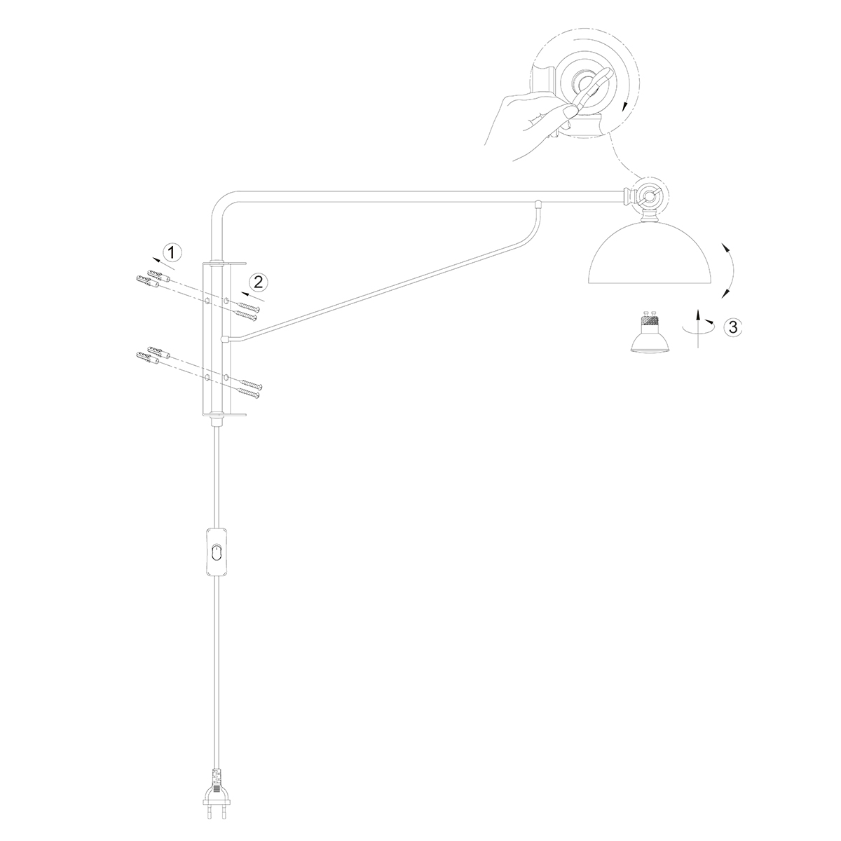 Applique murale noire rétro avec abat-jour bronze Steinhauer Pintino – Image 7