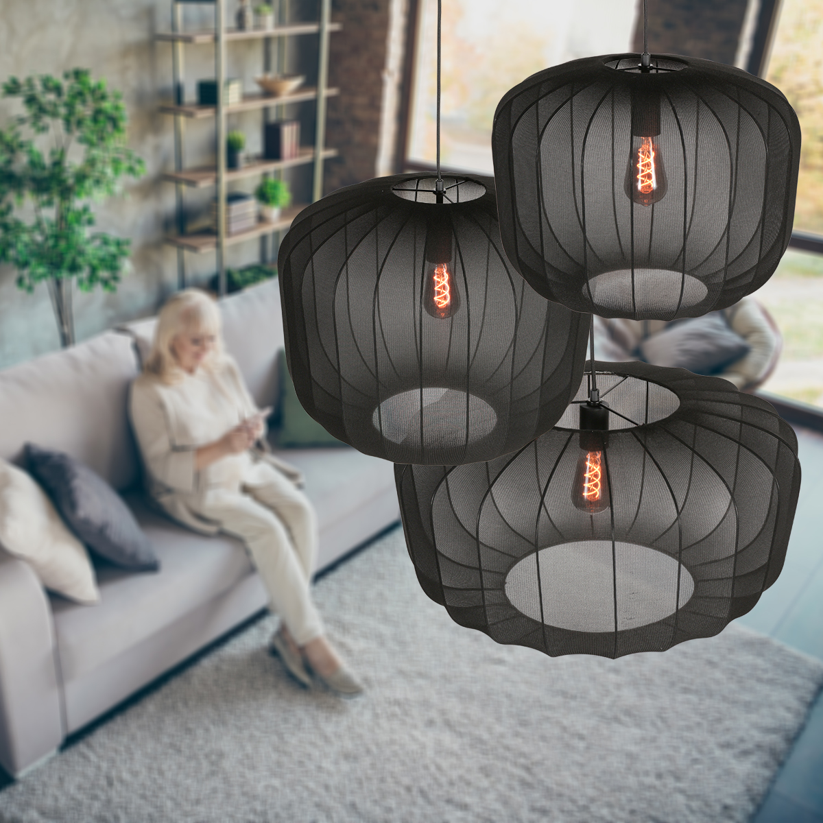 Suspension japandi noire en textile raffiné Anne Lighting Sable – Image 3