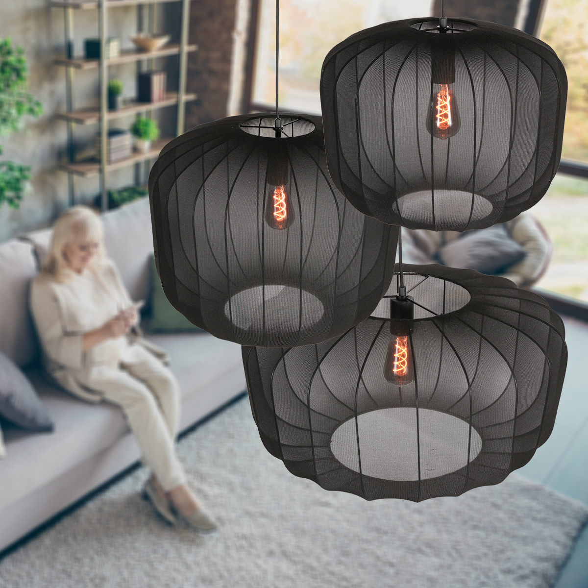 Suspension japandi noire en textile Anne Lighting Sable – Image 2