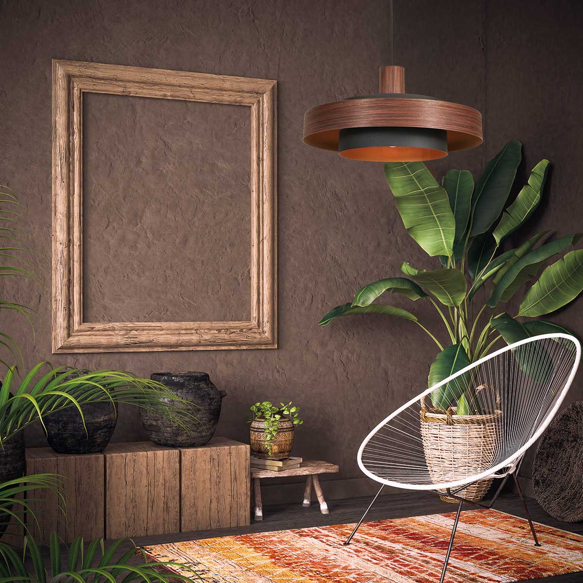 Suspension ronde rétro en bois Anne Lighting Flinter – Image 3