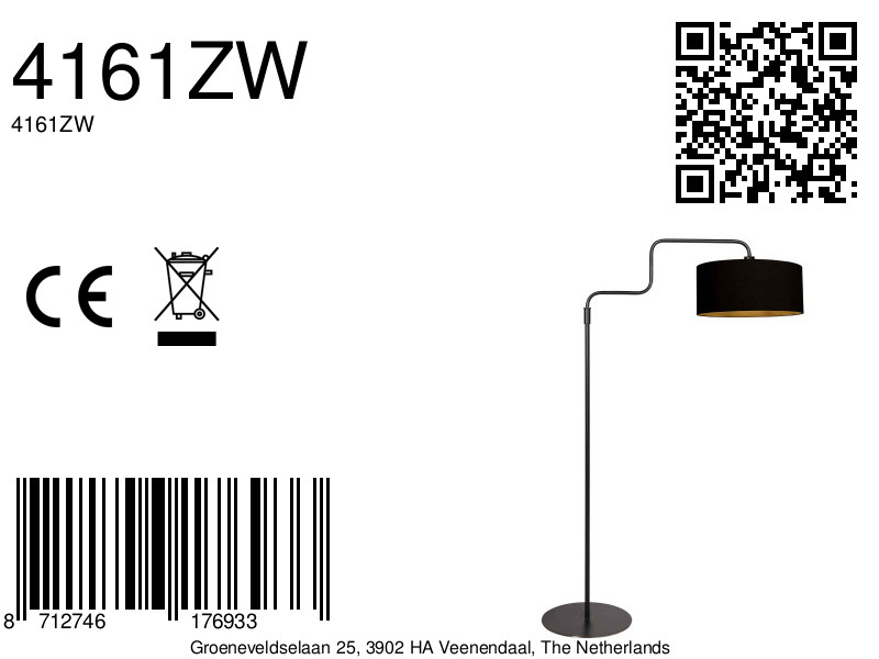 Lampadaire noir ajustable avec abat-jour en tissu élégant Steinhauer Bloeba – Image 16