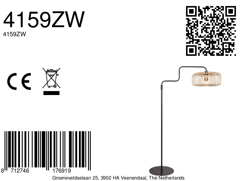 Lampadaire en bambou et métal noir au design tendance Steinhauer Bloeba – Image 17