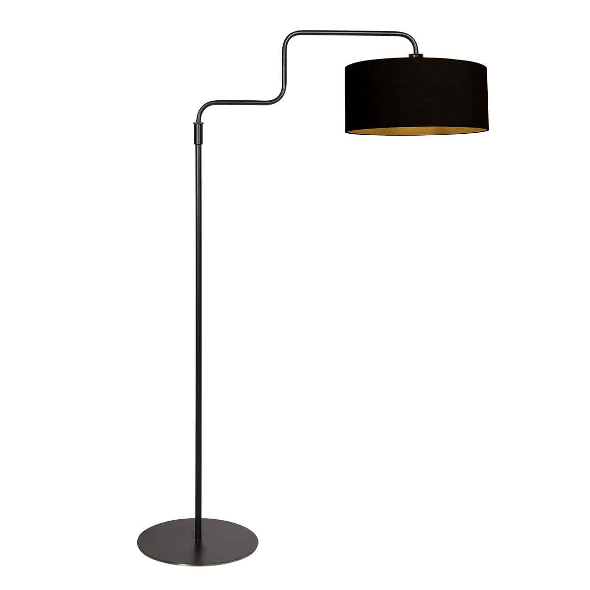 Lampadaire noir ajustable avec abat-jour en tissu élégant Steinhauer Bloeba