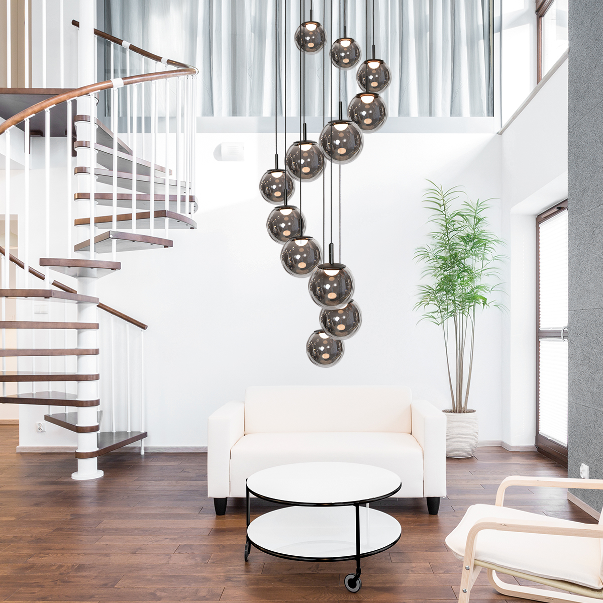 Suspension design en verre fumé LED noir Steinhauer Bollique – Image 3