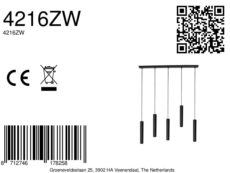 Lampe de table noire 5 lumières cylindriques Mexlite DownLume – Image 10