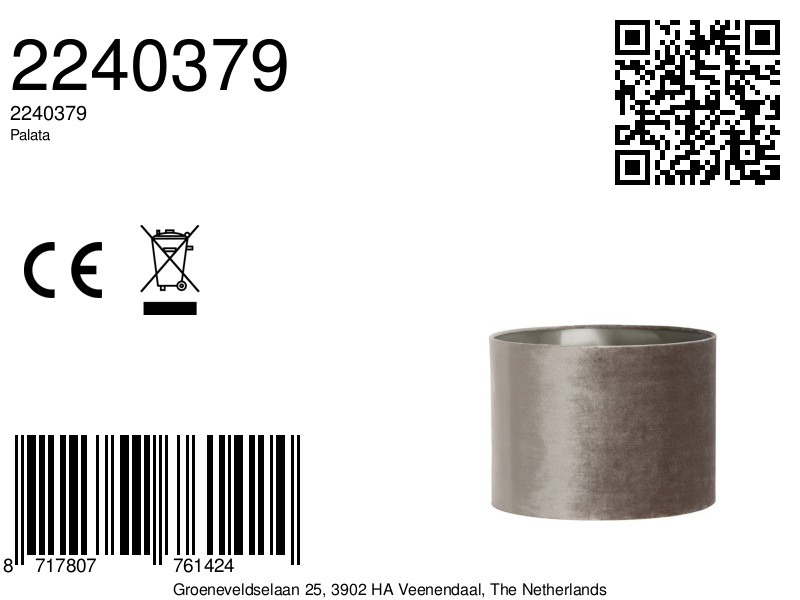 Abat-jour en velours taupe cylindrique Light & Living Palata – Image 6