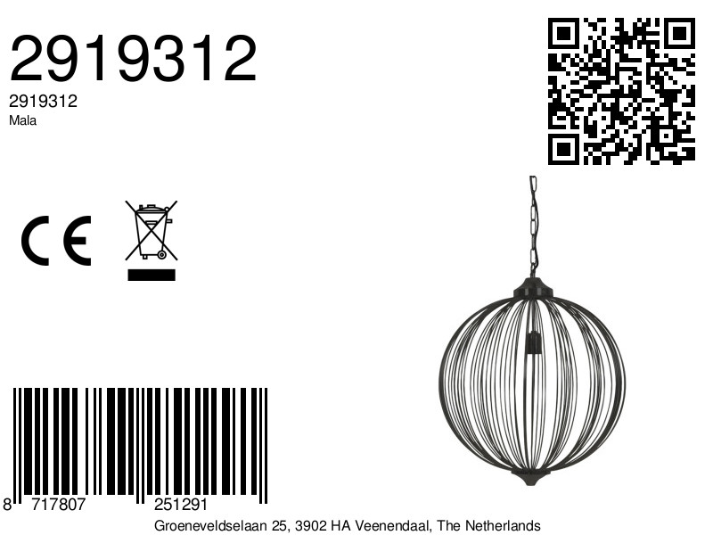 Suspension sphérique en fil noir Light & Living Mala – Image 2