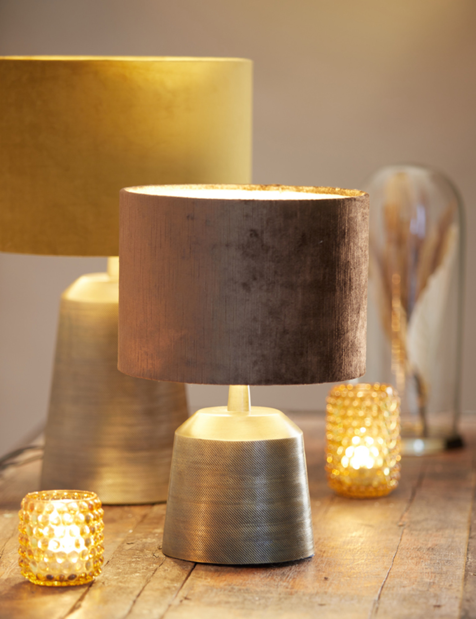 Abat-jour cylindrique en velours marron Light & Living Gemstone – Image 4