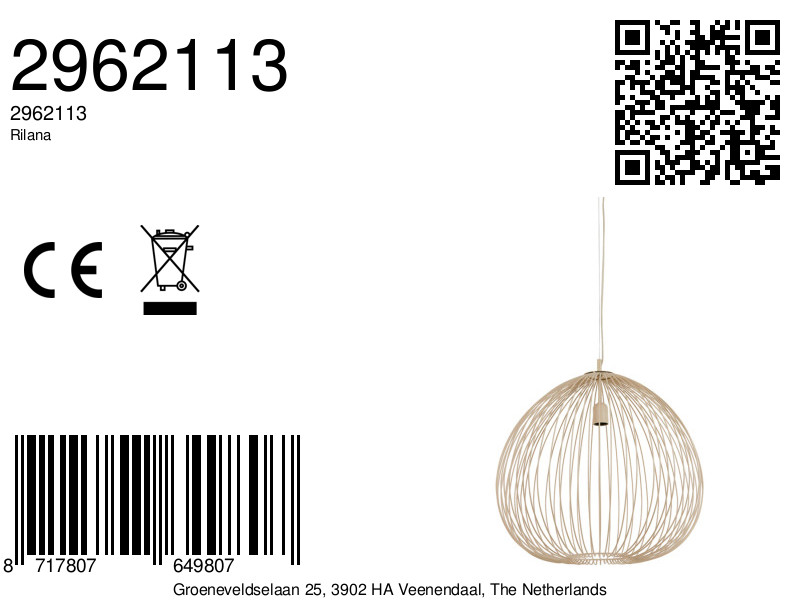 Suspension moderne en fil avec structure métallique Light & Living Rilana – Image 9