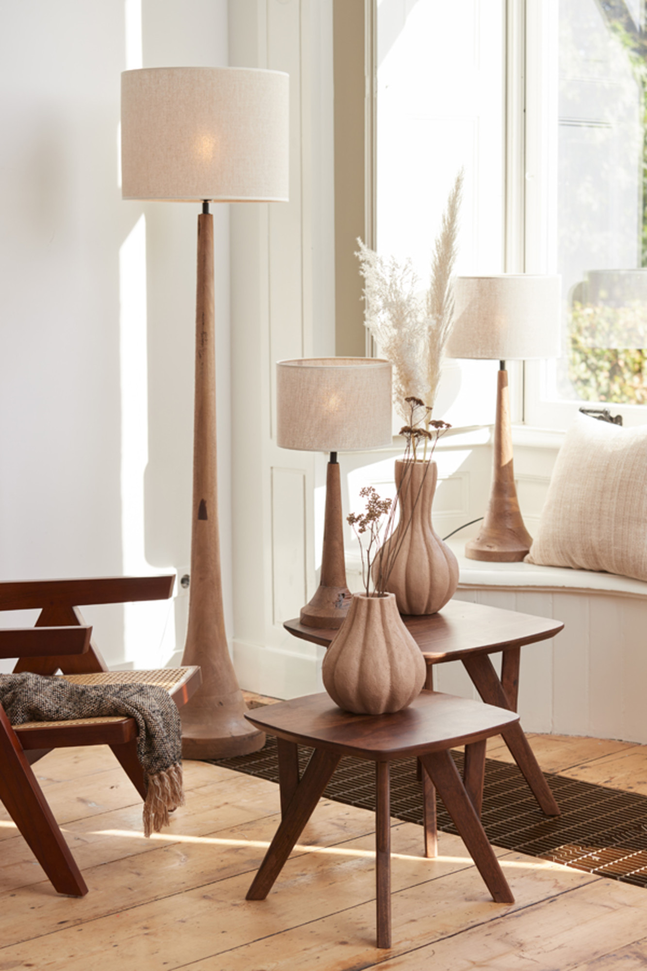 Abat-jour cylindrique de couleur beige Light & Living Breska – Image 4