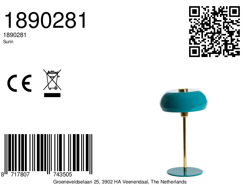 Lampe de bureau turquoise avec tige dorée Light & Living Surin – Image 8