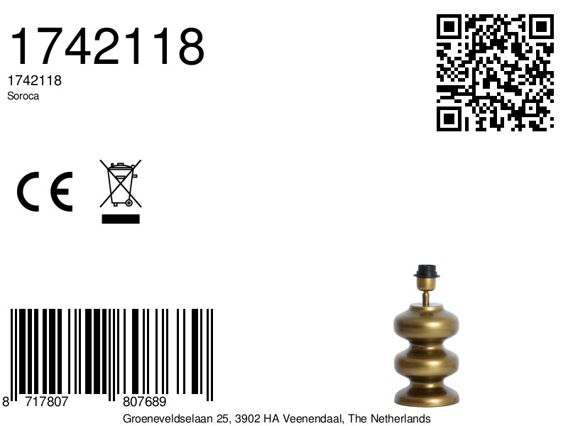 Socle de lampe en laiton antique Light & Living Soroca – Image 5