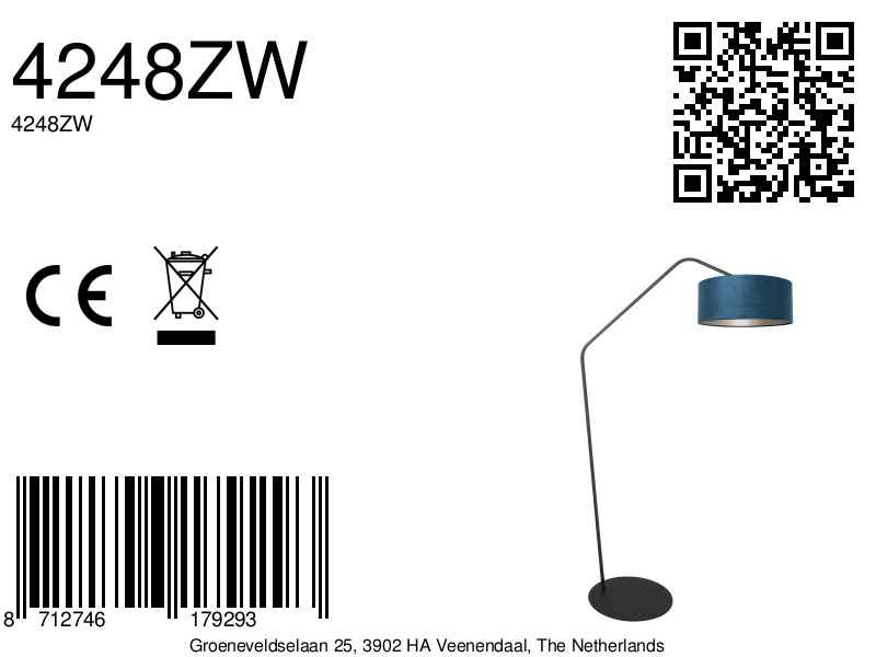 Lampadaire noir avec abat-jour velours bleu Anne Lighting ZigZag – Image 14