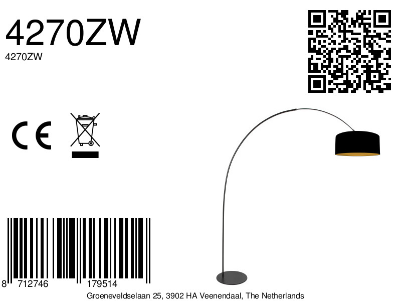 Lampadaire courbé noir avec abat-jour noir Anne Lighting Curve – Image 16