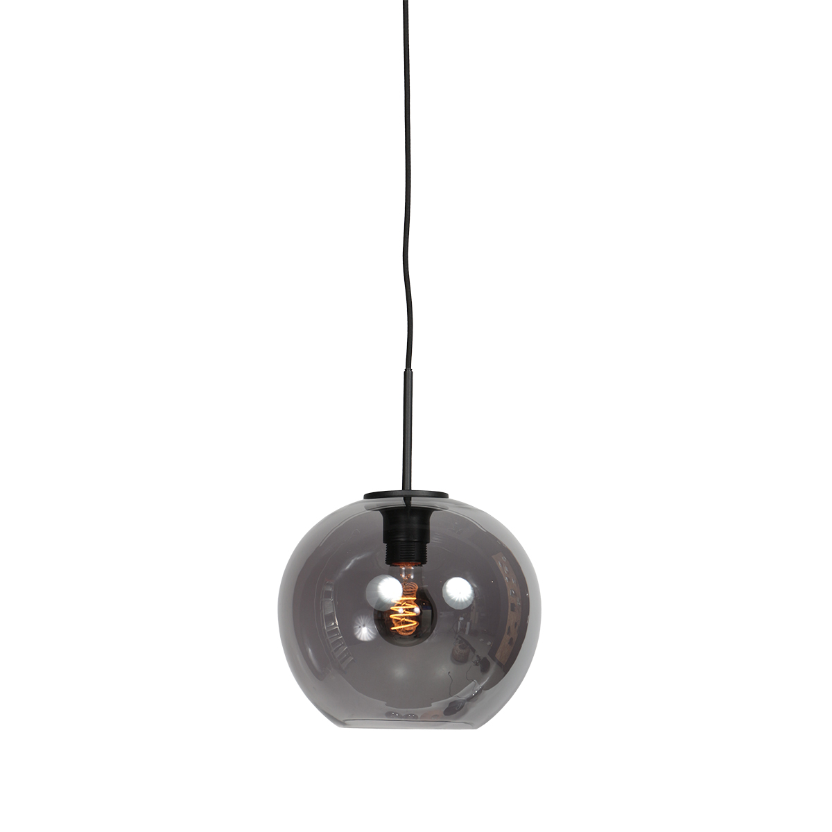 Suspension noire avec globe suspendu en verre fumé Mexlite HaloSwap