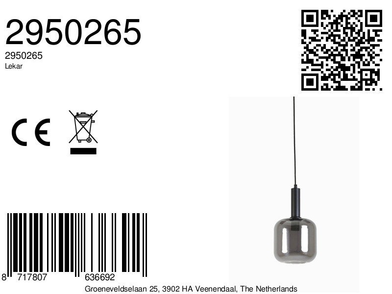 Suspension cylindrique en verre fumé Light & Living Lekar – Image 2