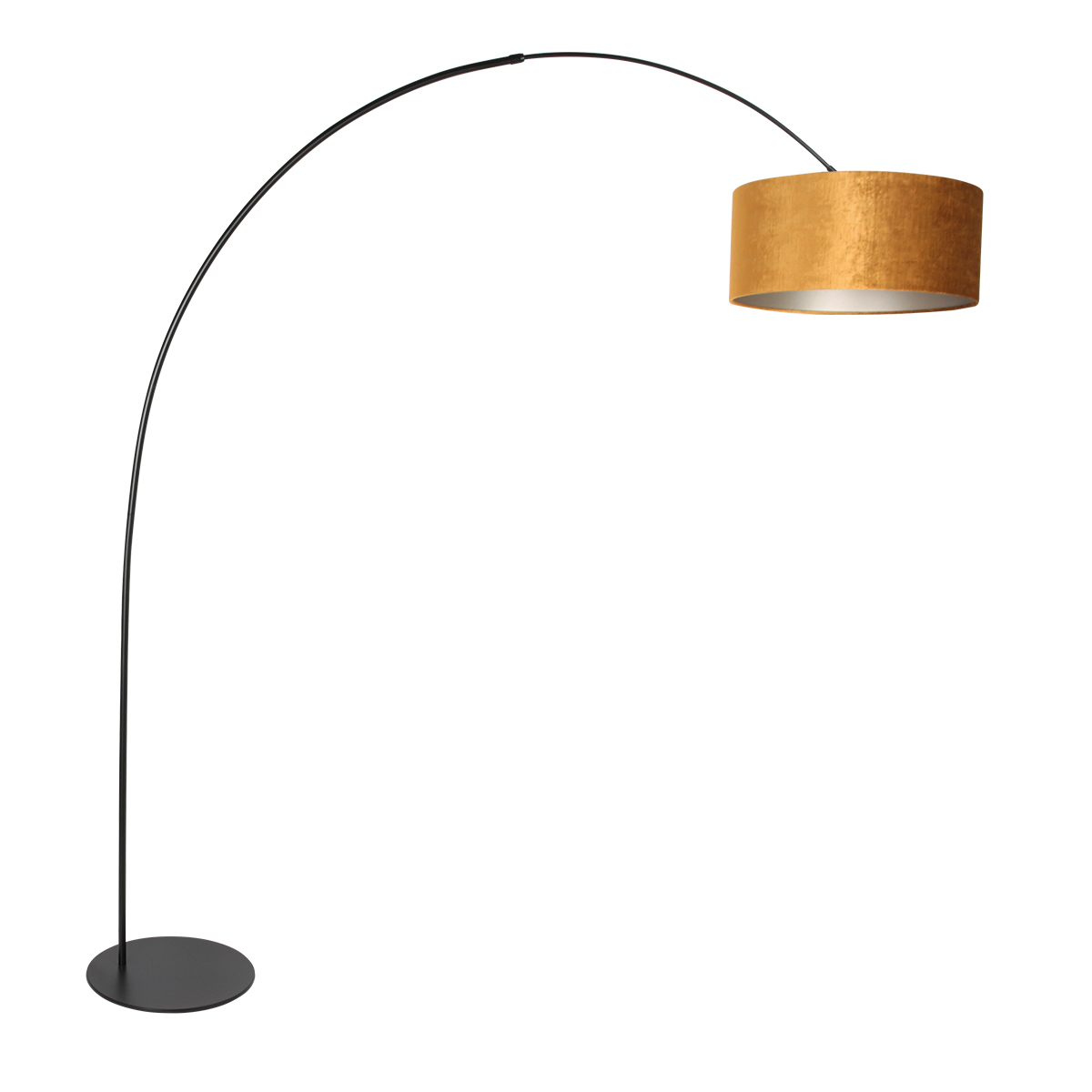 Lampadaire noir avec abat-jour en velours doré Anne Lighting Curve