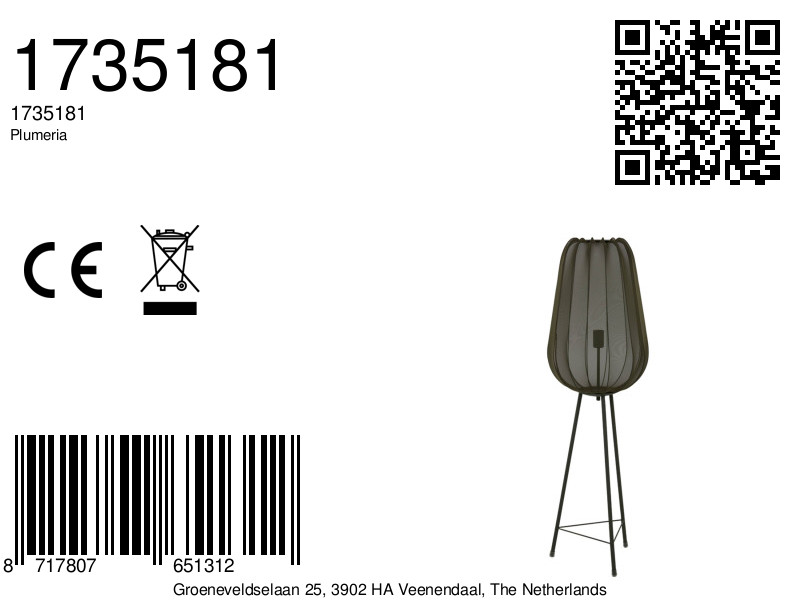 Lampadaire tissu noir Light & Living Plumeria – Image 10