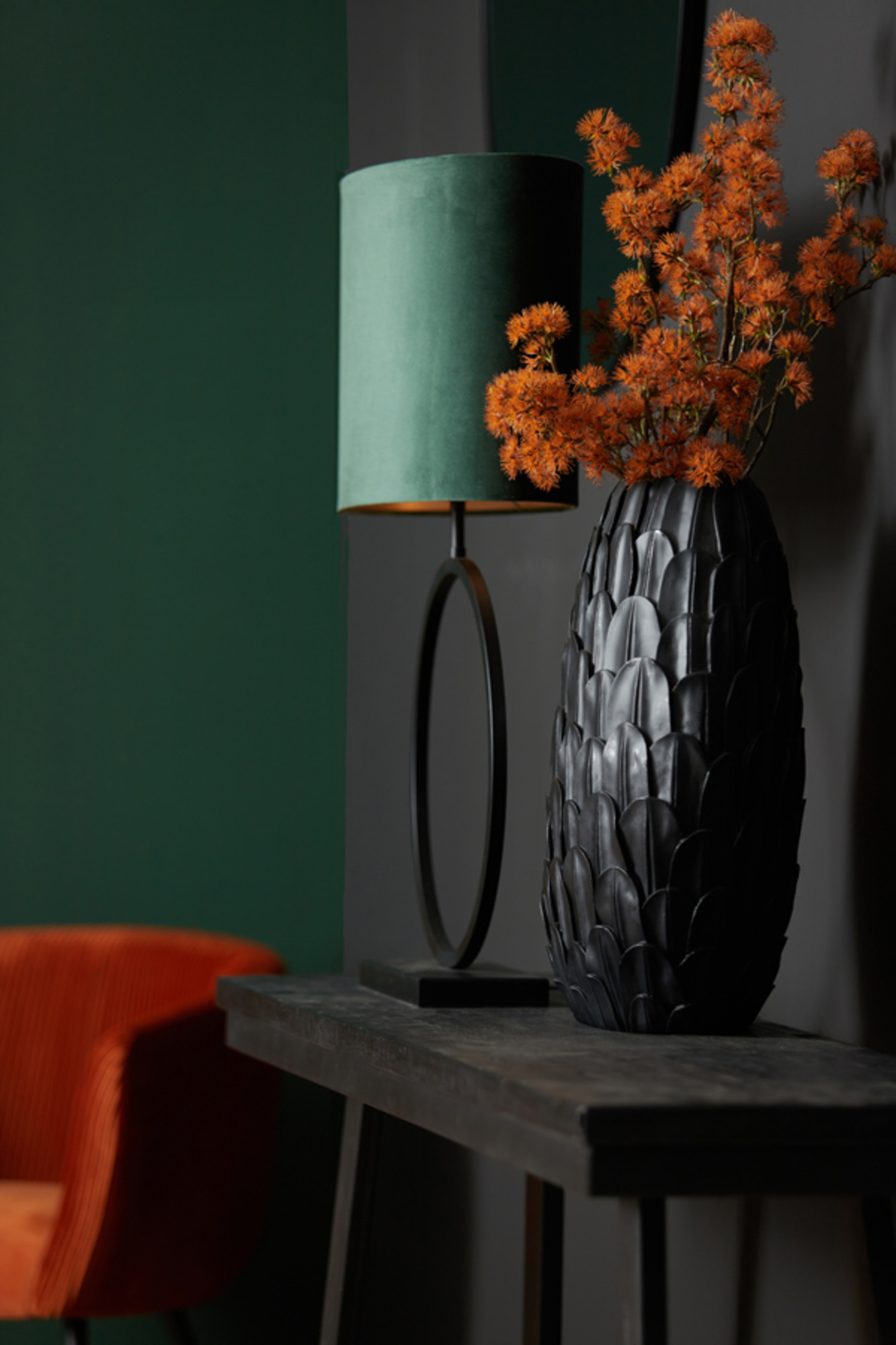 Abat-jour vert en forme de cylindre Light & Living Velours – Image 5