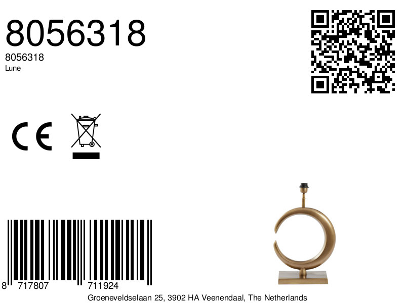 Base de lampe en forme d'anneau doré Light & Living Lune – Image 8