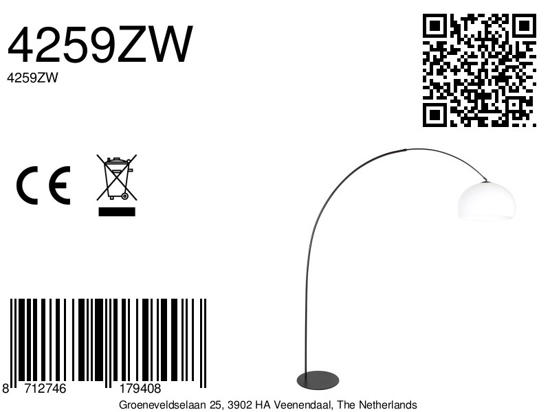 Lampadaire classique noir avec abat-jour blanc Anne Lighting Curve – Image 16