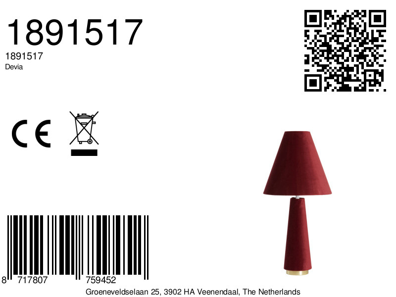 Lampe rouge en velours style rétro Light & Living Devia – Image 8