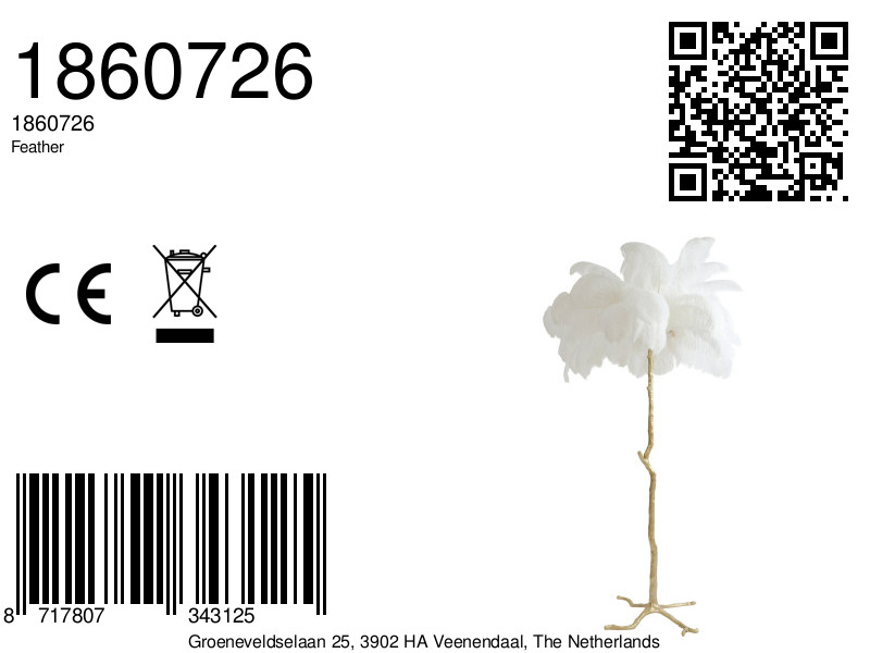 Lampadaire design avec plumes blanches Light & Living Feather – Image 8