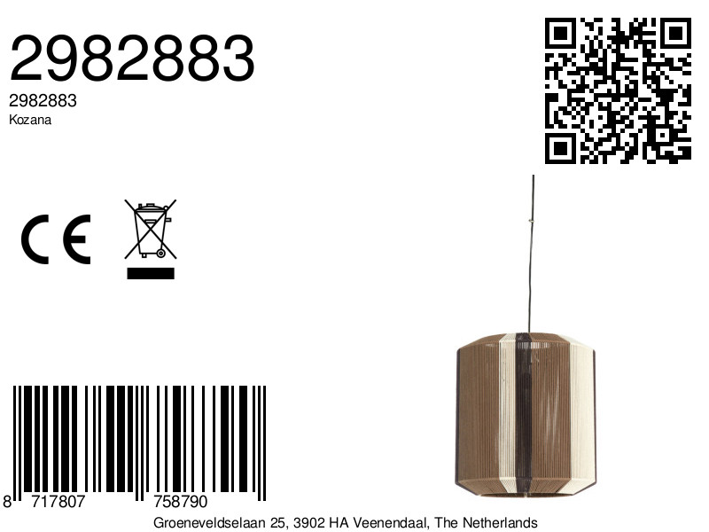 Suspension rayée marron et blanche Light & Living Kozana – Image 9