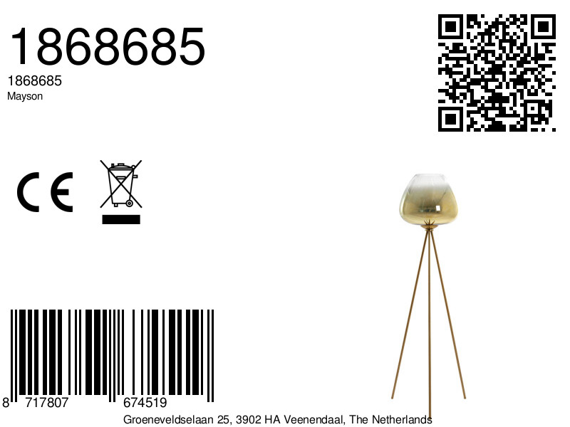 Lampadaire trépied noir avec verre doré Light & Living Mayson – Image 10