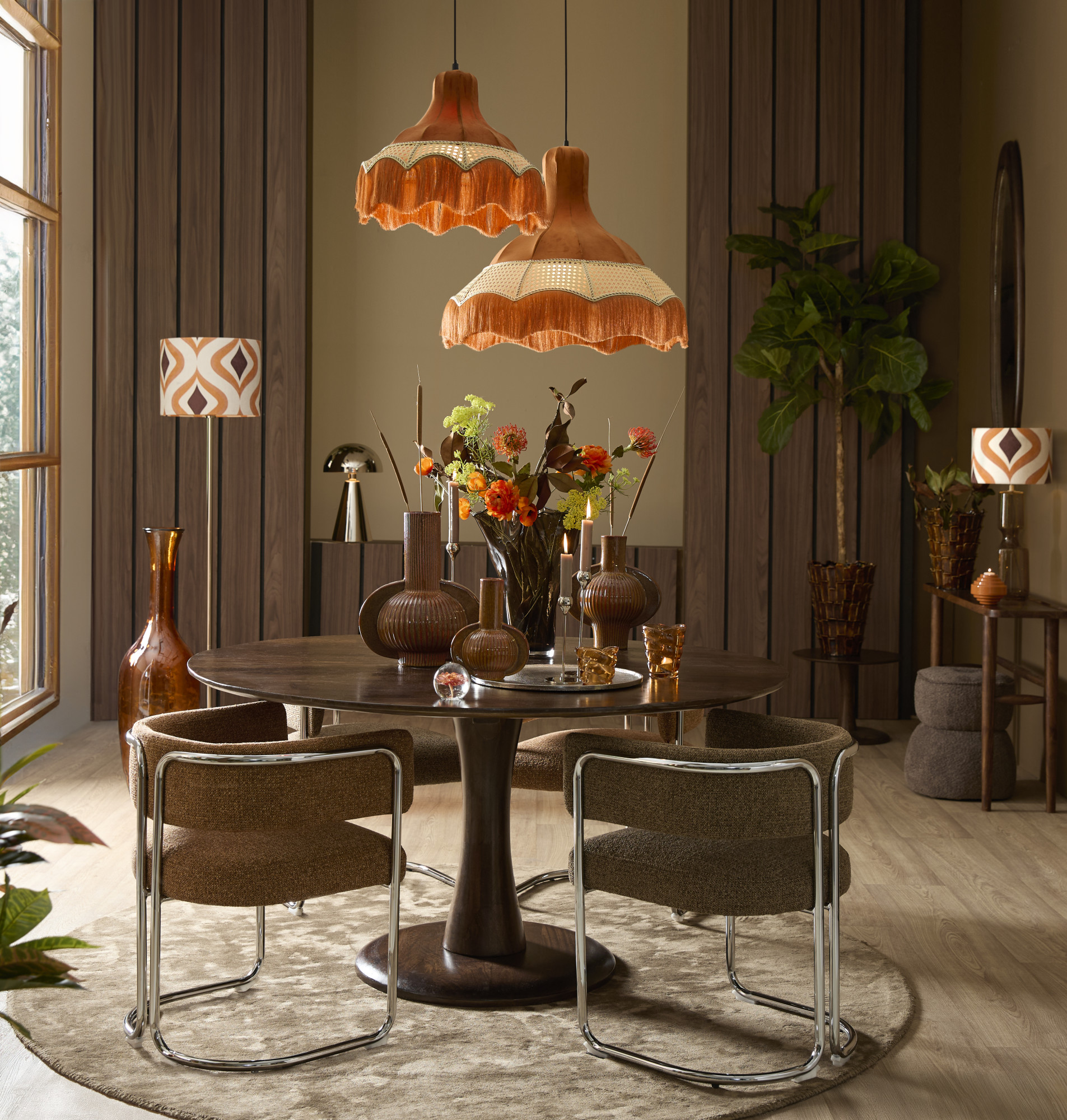 Abat-jour à motif rétro en teinte orange Light & Living Cookie – Image 4