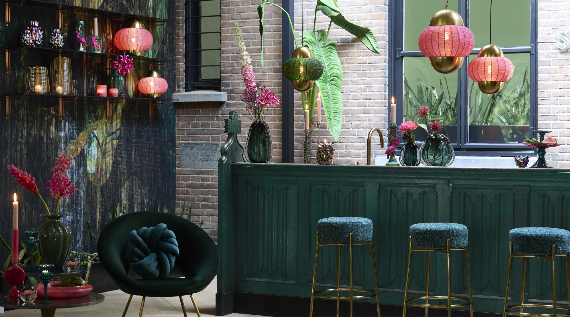 Suspension verte en tissu avec accent doré Light & Living Cetara – Image 4