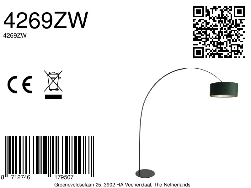 Lampadaire noir tendance avec velours vert Anne Lighting Curve – Image 16