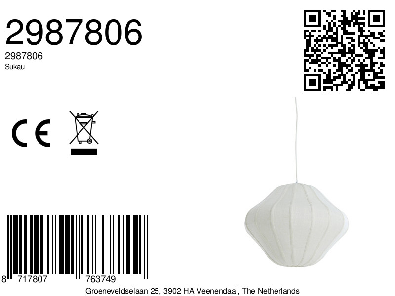 Suspension ovale blanche avec abat-jour en tissu Light & Living Sukau – Image 7