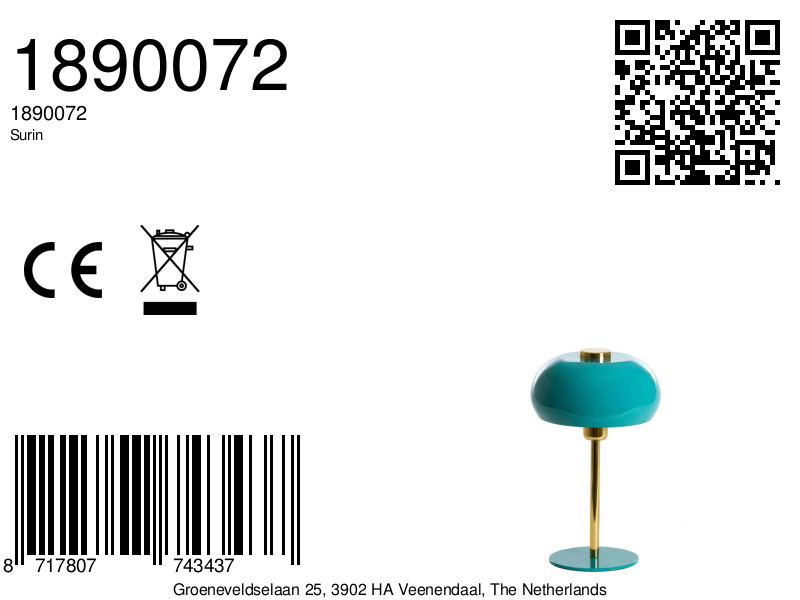 Lampe turquoise en métal avec doré Light & Living Surin – Image 8